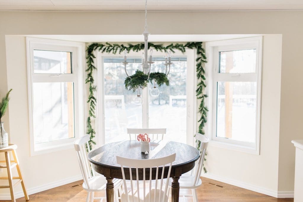 Simple Christmas garland in the dining nook at The GingerHome
