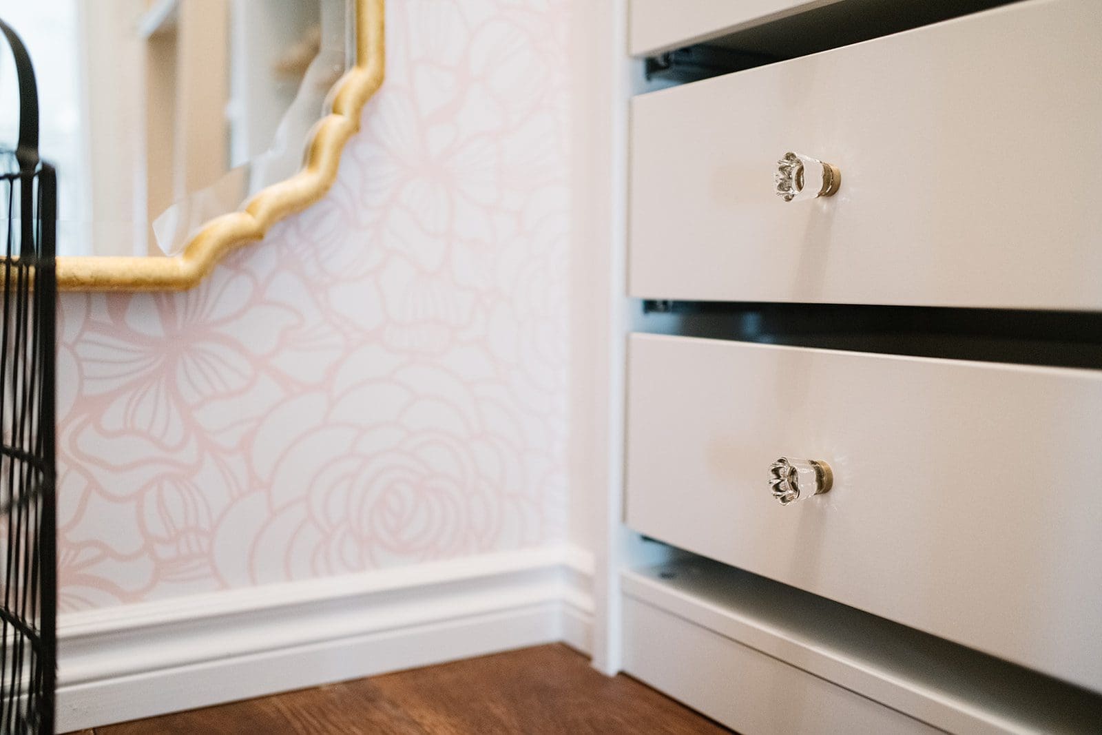 Designer closet with wallpaper