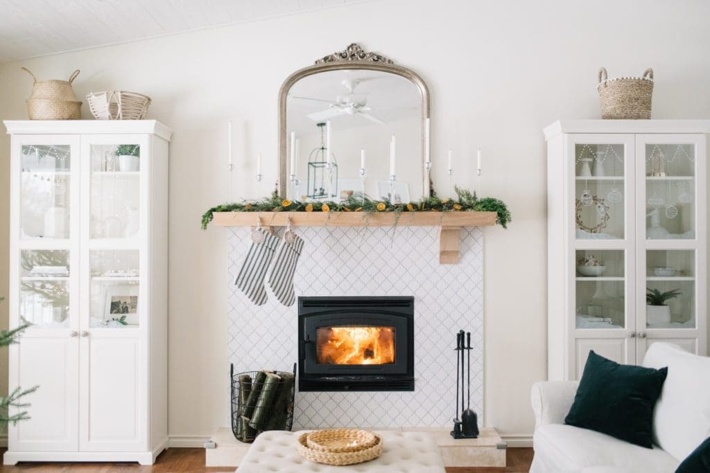 Farmhouse living room Christmas decor