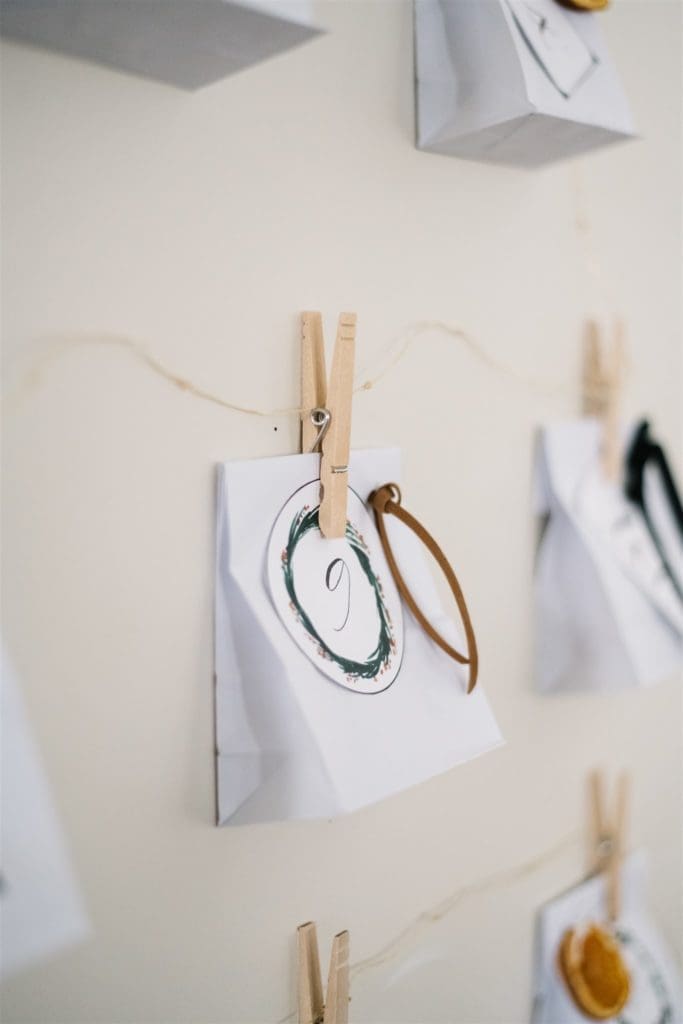 DIY christmas advent calendar paper bag with leather ribbon