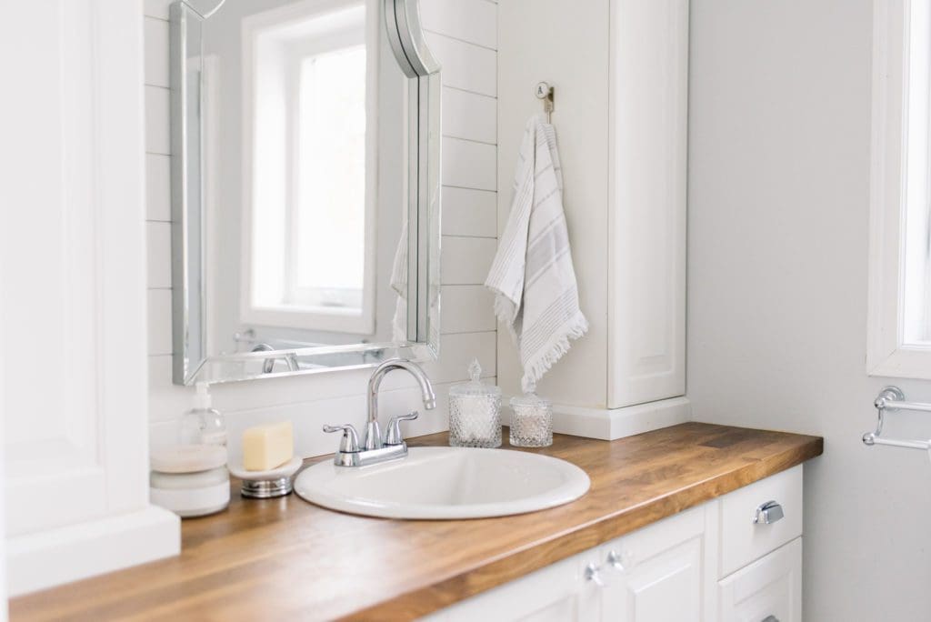 small master bathroom custom built in vanity