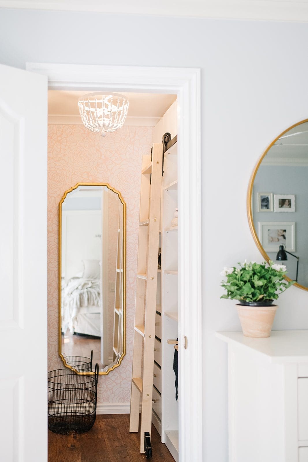 rolling ladder visible in walk in closet
