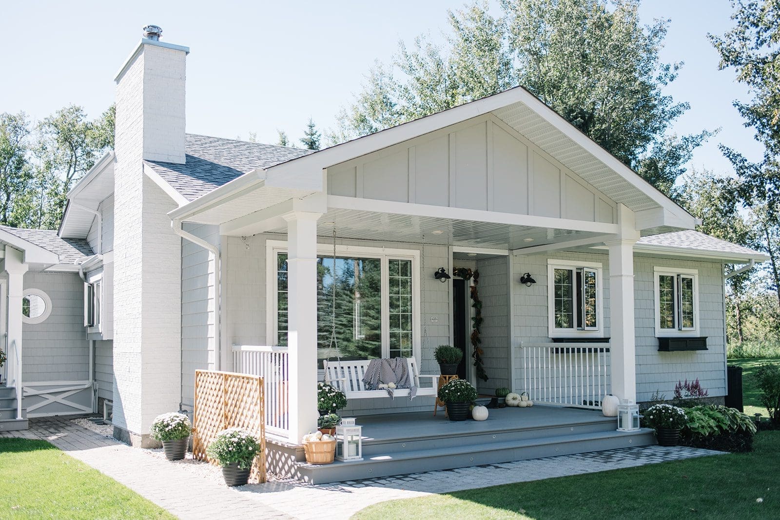 grey farmhouse front porch